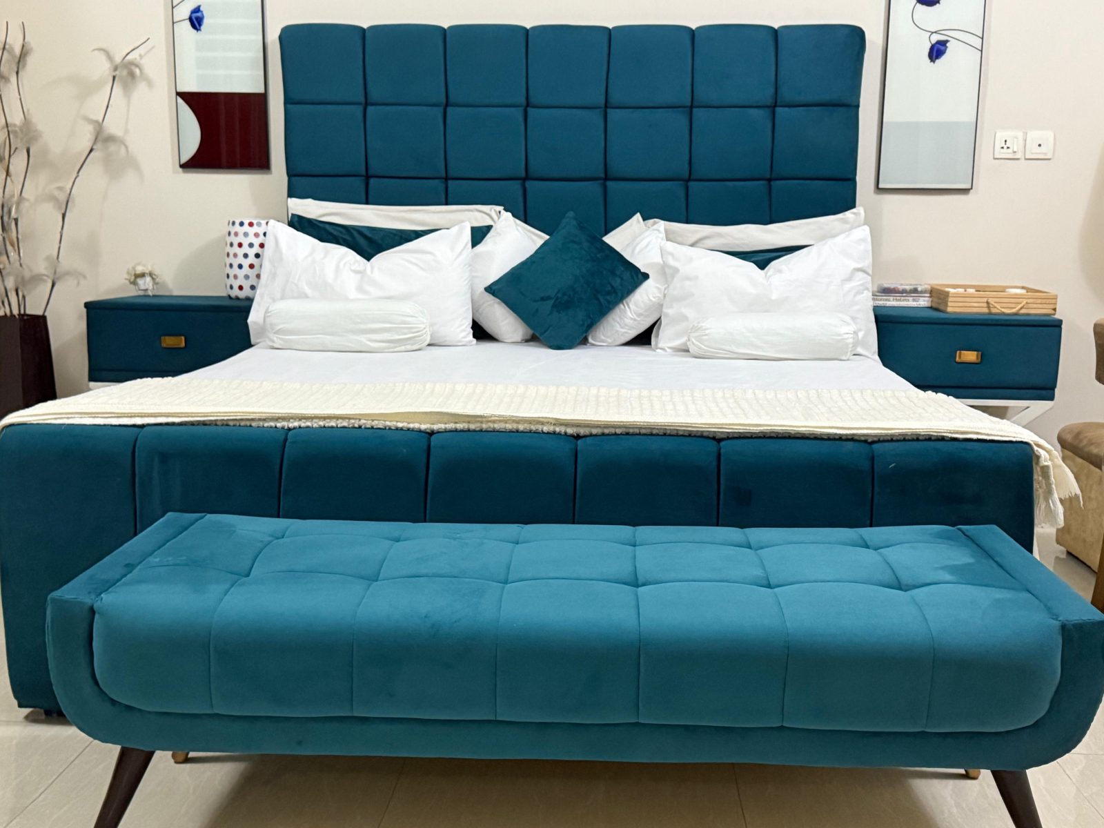 Teal Bed Set with Bench and Side Tables, photo 3