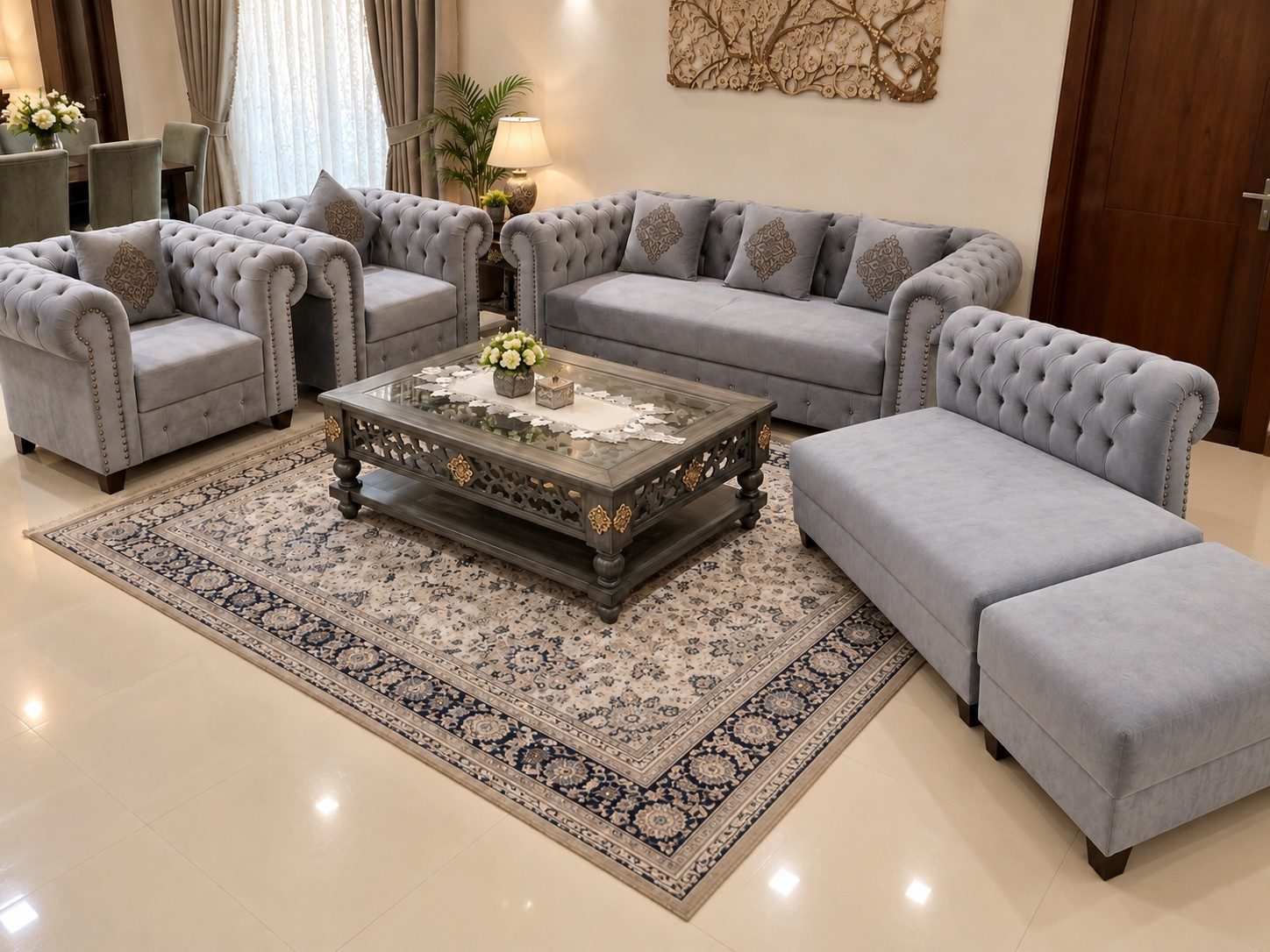 10-Seater Grey Chesterfield Sofa Set for Sale, photo 2