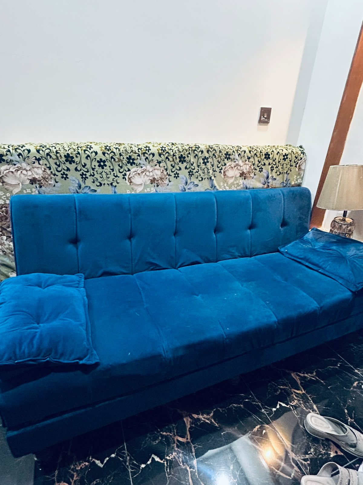Blue Sofa Bed with Pillows